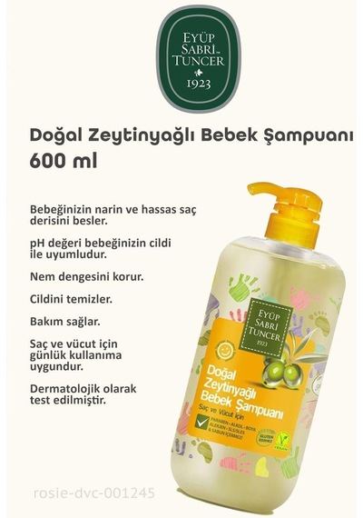 Eyüp Sabri Tuncer Doğal Zeytinyağlı Bebek Şampuanı 600 Ml Beyaz