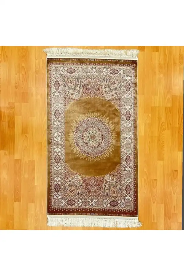 Mevlana Bazaar Lüks Mihraplı Madalyon Desenli 90 X 150 Cm İpek Halı Çok Renkli