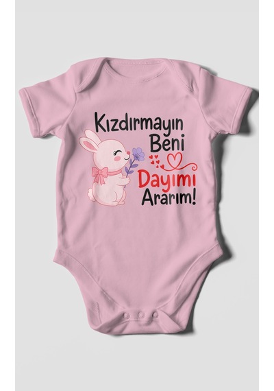 Morivokids Kızdırmayın Beni Dayımı Ararım Kısa Kollu Bebek Body %100 Pamuk Zbn165-kk Koyu Pembe
