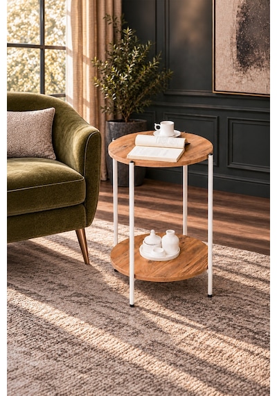 Arpelia Yuvarlak Tablalı Iki Katlı Sehpa Q42x60 Cm (Beyaz Atlantik Çam)