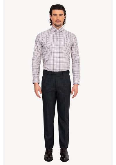 Erkek Füme Regular Fit Çizgili Kumaş Pantolon