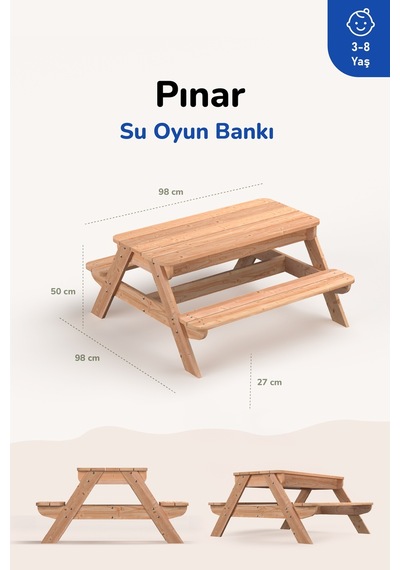Ovlo Çocuk Su Havuzlu Etkinlik Masası 3-8 Yaş 4 Kişilik Pınar Naturel