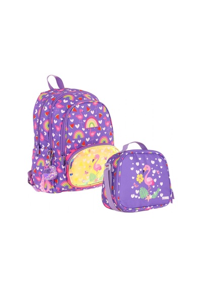 Kaukko Kids Mor Pembe Flamingo Desenli Kız Çocuk Sırt Çantası Ve Beslenme Çantası Seti - Stkk-l5226b Çok Renkli