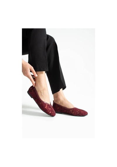 Dabab Shoes Florıa Dantel Kadın Düz Babet Dantel Dokuma Çiçek Desenli Zarif Günlük Ayakkabı Krem - Beyaz - Bordo Beyaz Kombin