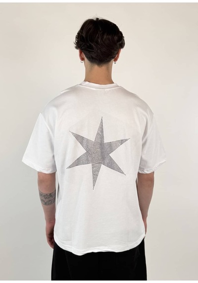 Zaee 2m Motive Taşlı Oversize T-shirt Beyaz