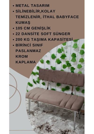 Özcan Metal Metal Ayaklı Metal Kasalı Sırtlı Krom Mutfak Salon Antre Yatak Odası Balkon Bench Puf Bank Oturak Kahverengi