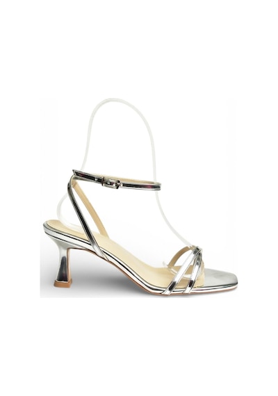 Fox Shoes Y569522034 Gümüş Ayna Alçak Topuklu Kadın Abiye Ayakkabı Gümüş