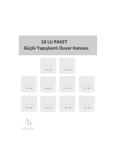 Atacı 10 Lu Güçlü Kendinden Yapışkanlı Kancalar Köşe Rafı Banyo Rafı Duş Rafı Kancası, Su Geçirmez Askı Şeffaf