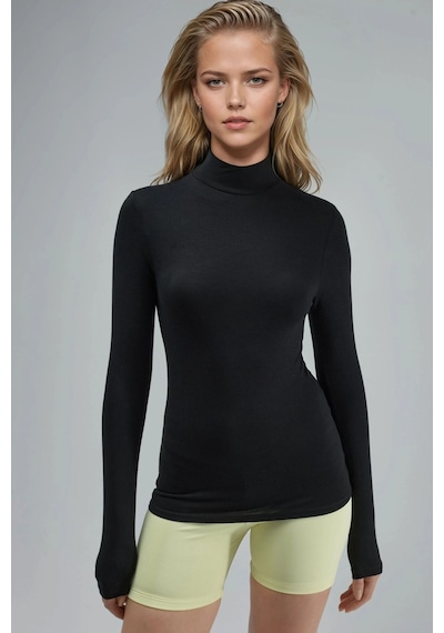Hiccup Busem Slim Fit Yarım Balıkçı Yaka Bluz Siyah