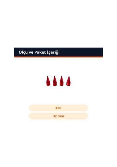 Trobus Alüminyum Sibop Kapağı Sivri Tip 4'lü 32 Mm Kırmızı