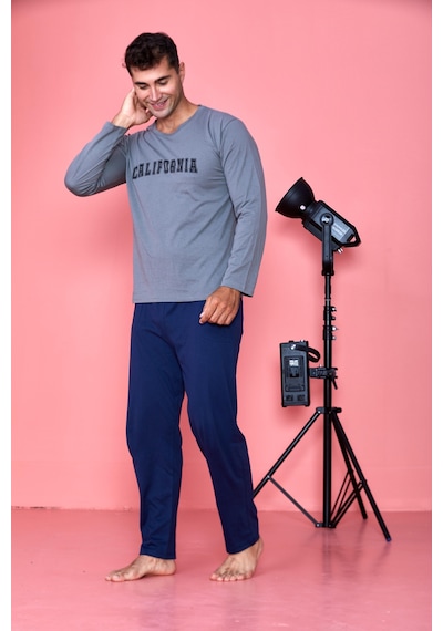 Mutlu City Erkek Penye Pamuk Regular Kalıp Cepli Sıfır Yaka Pijama Takımı 300755- Füme-füme Füme