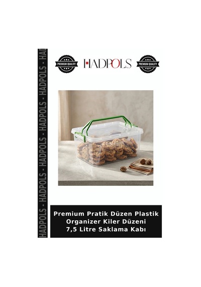 Premium Pratik Düzen Plastik Organizer Kiler Düzeni 7,5 Litre Saklama Kabı Şeffaf - Yeşil