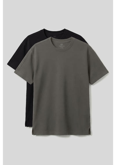 Rahat Form O Yaka 2li Paket Siyah-haki Erkek T-shirt - 88495 Siyah - Haki