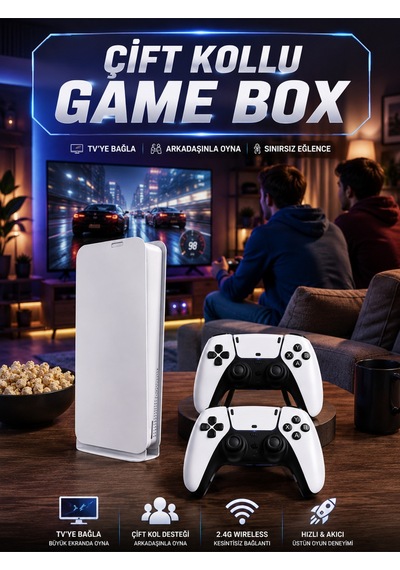 3d Çift Oyun Kollu 4k Hd Ekran Nostaljik 20.000 Oyunlu Beyaz Game Box -
