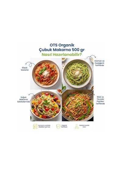 Ots Organik Çubuk Makarna 500 gr (Organik Sertifikalı, Pestisit Analizli)