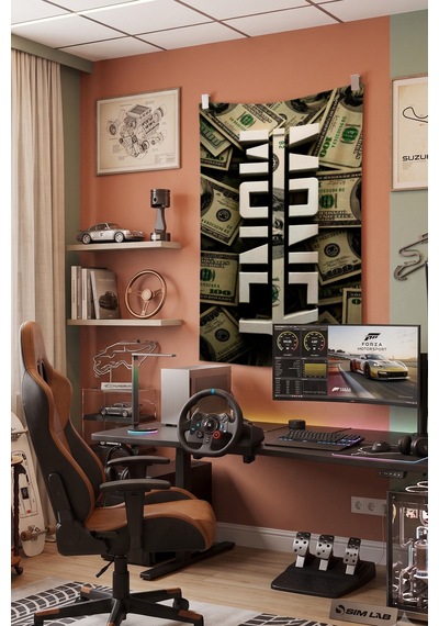 Money Temalı Duvar Örtüsü, Money Cash Gamer Oda Dekoru, Kumaş Duvar Halısı Beyaz