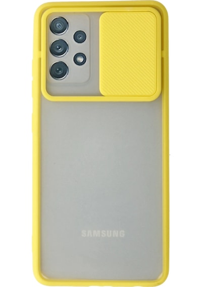 Cosmotex Newface Samsung Galaxy A52 Kılıf Palm Buzlu Kamera Sürgülü Silikon - Sarı