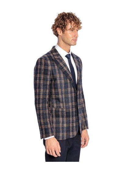 Wessi Ekose Desen Slim Fit Lacivert Erkek Ceket - Wessi Lacivert