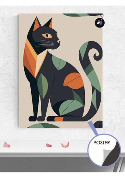 Etnik Desenli Kedi Hayvan Poster - Afiş - Dekoratif Duvar Posteri