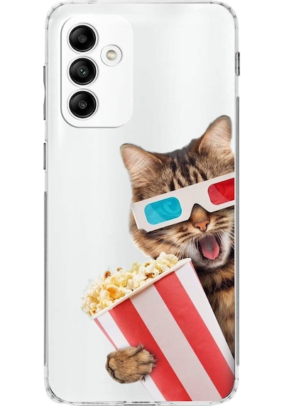 Samsung Galaxy M13 İle Uyumlu Kedi 1 Kamera Korumalı Şeffaf Kılıf Şeffaf