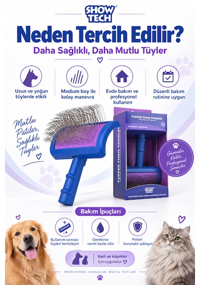 Showtech Tuffer Than Tangles Ekstra Uzun Kedi & Köpek Tarama Fırçası Medium