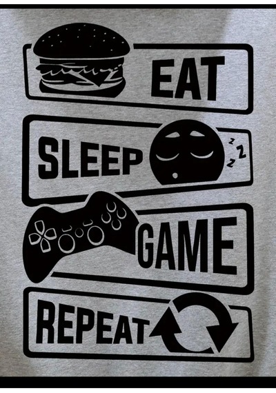 Medinenur Eat Sleep Game Baskılı Kapüşonlu Sweatshirt Gri
