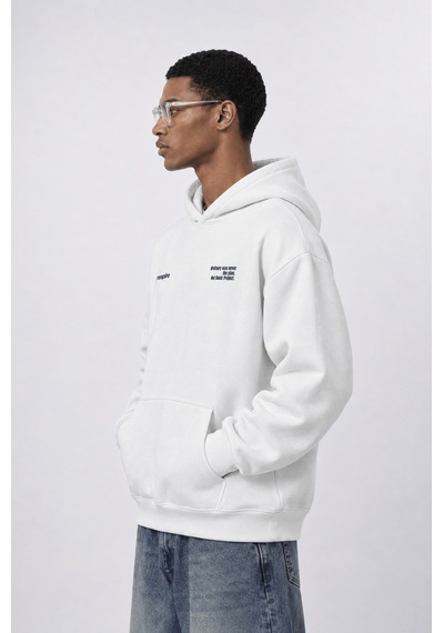 Respire Erkek Notbasic Baskılı Oversize Hoodie Ekru