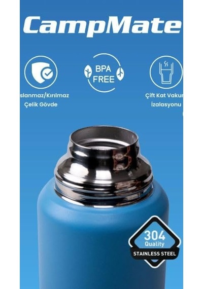 Ayrex Cooker Ckr-2081 1 Litre Çelik Termos 304 Paslanmaz Çelik, 24 Saat Sıcak / 48 Saat Soğuk Mavi Diğer
