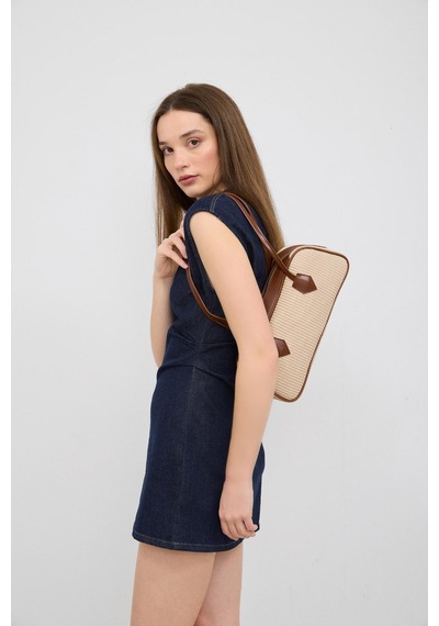 Shule Bags Boheme Hasır Baget Çanta Krem Krem