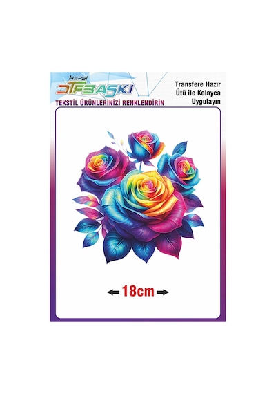 Renkli Gül Ütü İle Yapışan Tekstil Dtf Baskı 2012