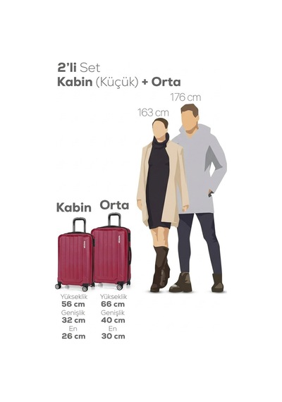 Polo Spring Model Vişne Renk 2'li Valiz Seti Kabin + Orta