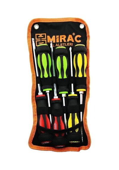 Mirac Tornavida Seti Takım 6'li Set 2in1 Çift Taraflı Uç Renkli Darbeli Yıldız-düz Bez Askı Standlı