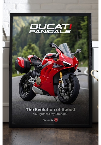 Ducati Panigale Siyah Ahşap Çerçeveli Poster, Dekoratif Motosiklet Duvar Tablosu