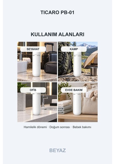 Tıcaro Pb-01 Portatif Taharet Şişesi, Manuel, 380 Ml, Beyaz