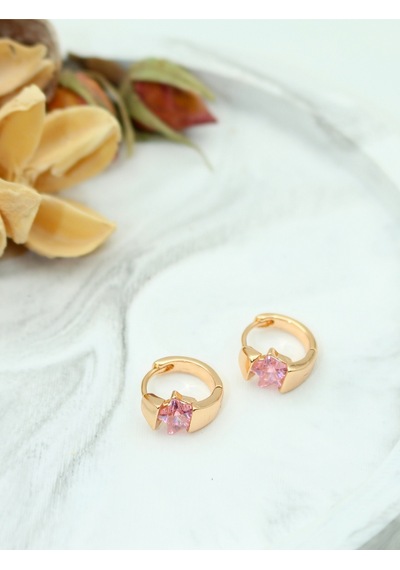 Vıp Pembe Yıldız Taşlı Gold Çelik Küpe - Suya Ve Denize Dayanıklı Gold