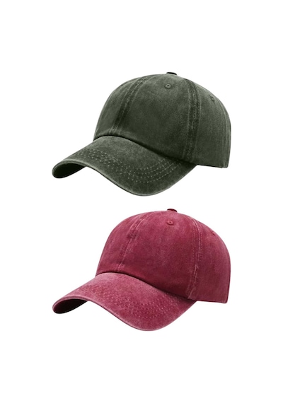 Tezzgelsin Unisex Pamuklu Eskitme 2'li Kep Şapka Haki Kırmızı