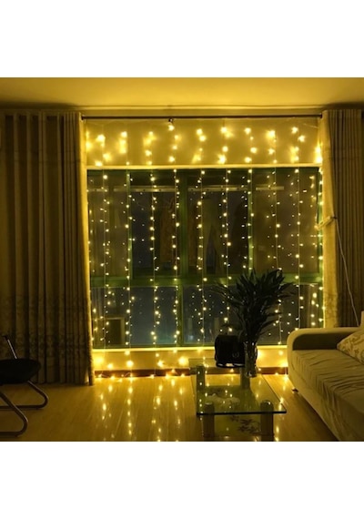 8 Fonksiyonlu 200 Led 10 Saçak Şerit Led 2x2 Perde İp Led Gün Işığı 5332 .