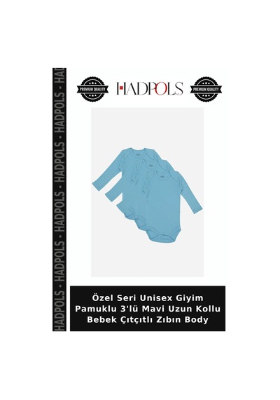 Hadpols Özel Seri Unisex Giyim Pamuklu 3'lü Mavi Uzun Kollu Bebek Çıtçıtlı Zıbın Body