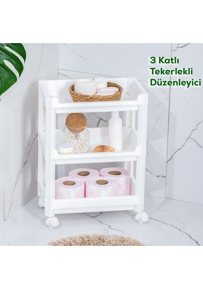 Porsima Rafty-73-1 Tekerlekli 4 Katlı Düzenleyici Geniş Raf Beyaz