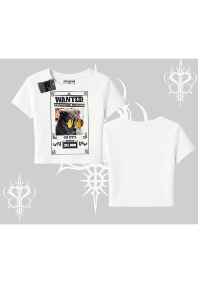 Startmore Startmore Wanted Temalı Kedi Baskılı Babby Tee Tshirt Beyaz