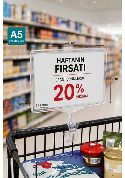 A5 Mandallı Etiketlik Fiyatlık Sepet Raf Askılık Fiyat Etiketi Çerçeveli Market Mağaza Şeffaf