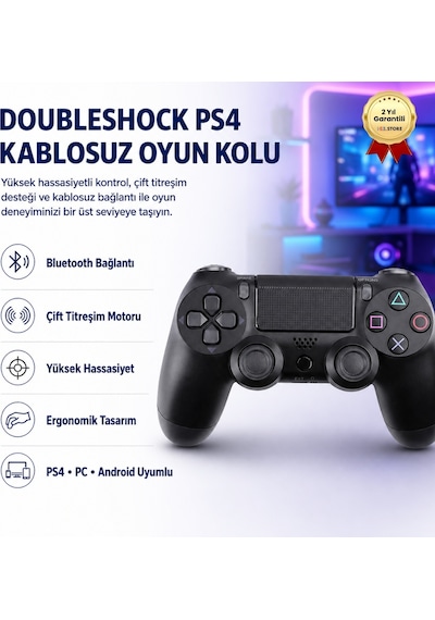 Ps4 Siyah Doubleshock Wireless Gamepad Joystick Kablosuz Ps4 Oyun Kolu-1150