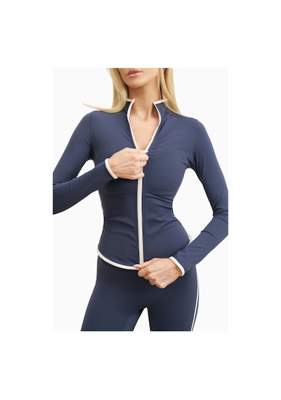 Because Of Alice Base Contrast Trim Zip Up Jacket Şekillendirici Kontrast Detaylı Kadın Ceket Mavi