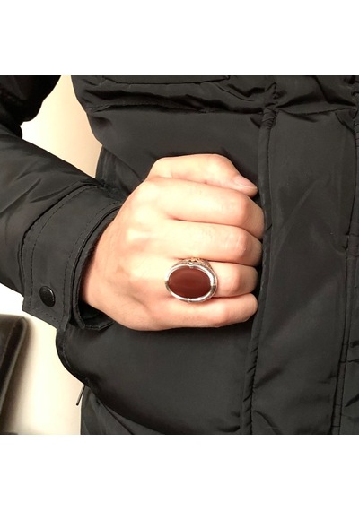 Oval Akik Taşlı Gümüş Erkek Yüzük