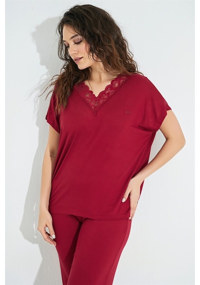 Monamise Kısa Kollu V Yakalı Dantelli Pijama Takımı 18495 Siyah