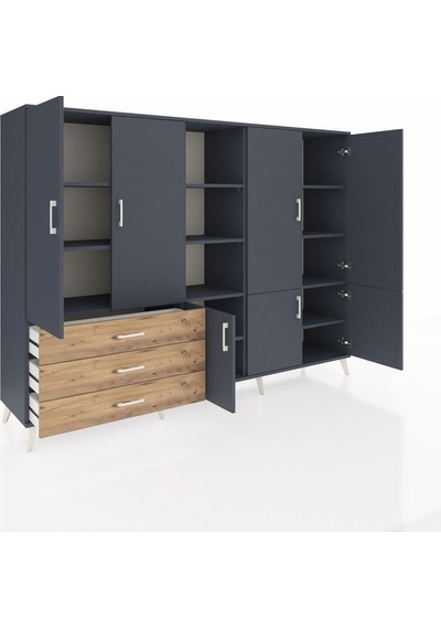 Hyperion Dolap 11 Raflı 3 Çekmeceli 7 Kapaklı 220x44x163 Antrasit Antrasit-antrasit/çam