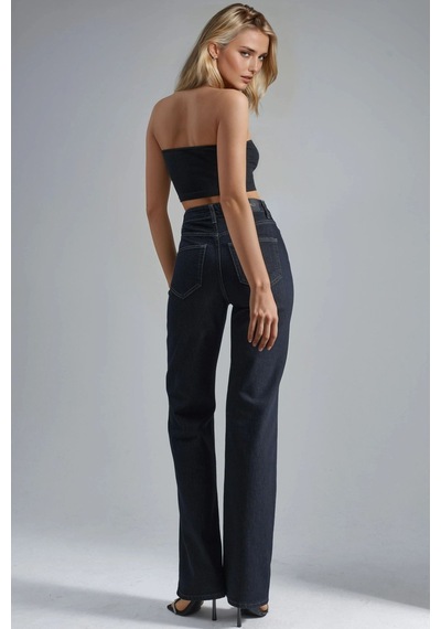 Hiccup Squalo Yüksek Bel Düz Paçalı Kot Pantolon Koyu Mavi Denim