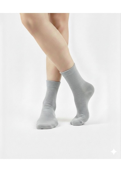 Ozzy Socks Kadın 4 Çift Bambu Lastiksiz Sıkmayan Diabetik Bilek Çorap Gri