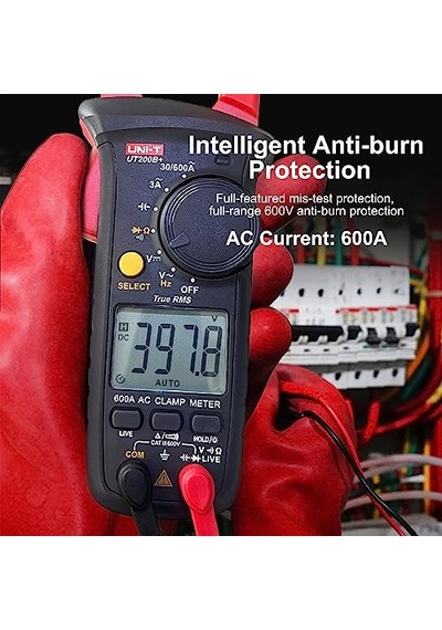 Akım Ölçüm Pensesi, Ut200b+ Akım Pensesi Ac Akım True Rms Akım Ölçüm Cihazı Otomatik Ranging Ac/dc Gerilim, Ac Akım, Direnç, Diyot, Kapasite, Süreklilik İçin Canlı Tel Algılama