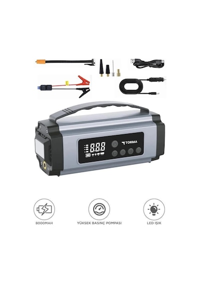 Torima Aps-01 Taşınabilir Lastik Şişirme Pompası Ve 8000mah Akü Takviye Seti